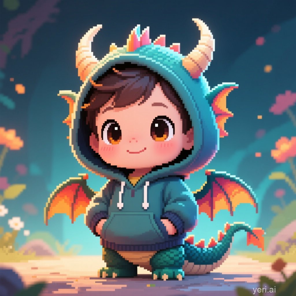 Jahit Janberk avatar — a pixel-art character in a dragon hoodie